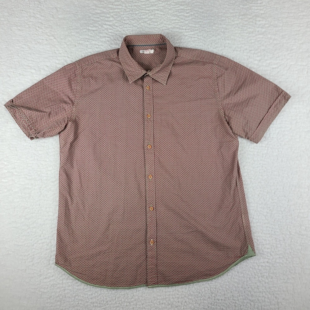 Carbon‎ 2 Cobalt Dress Shirt Mens Medium Red Green Fish Pattern Button Up